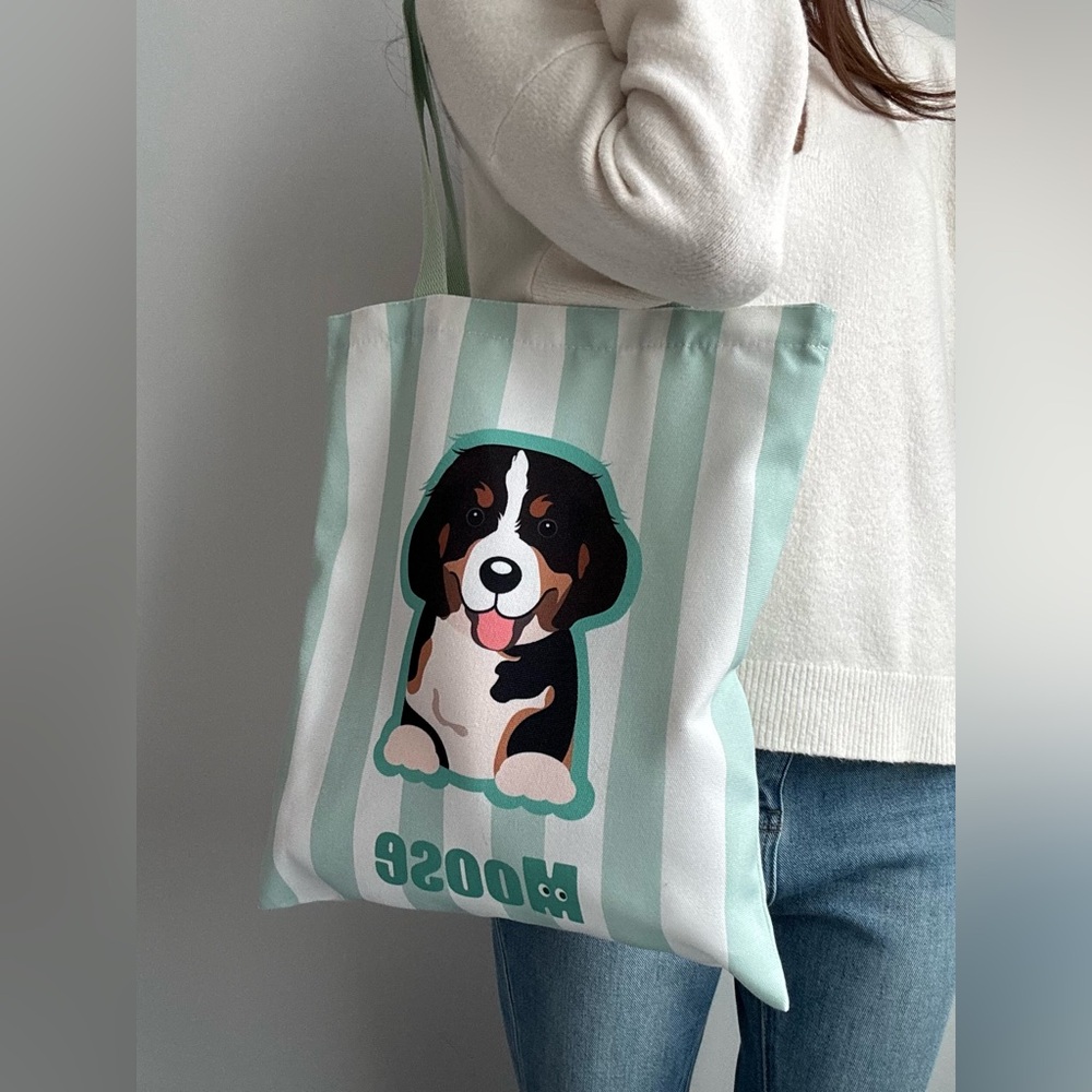 🐕 Moose the Bernese Tote Bag with Mint Green Shoulder Straps